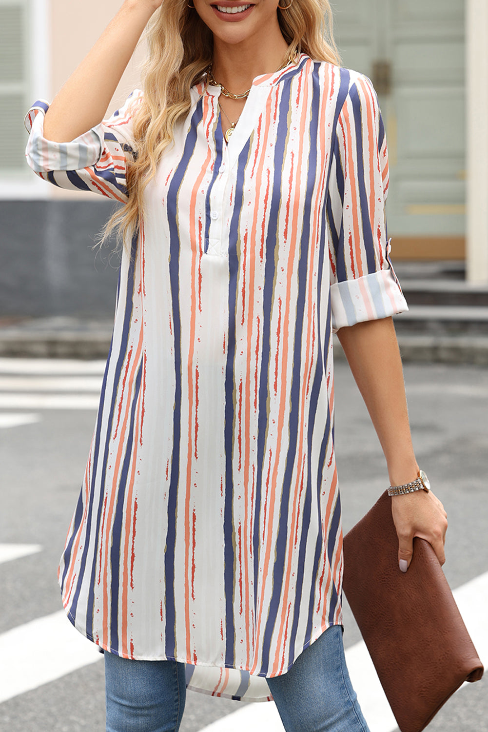 Striped High-Low Longline Shirt Striped High-Low Longline Shirt
